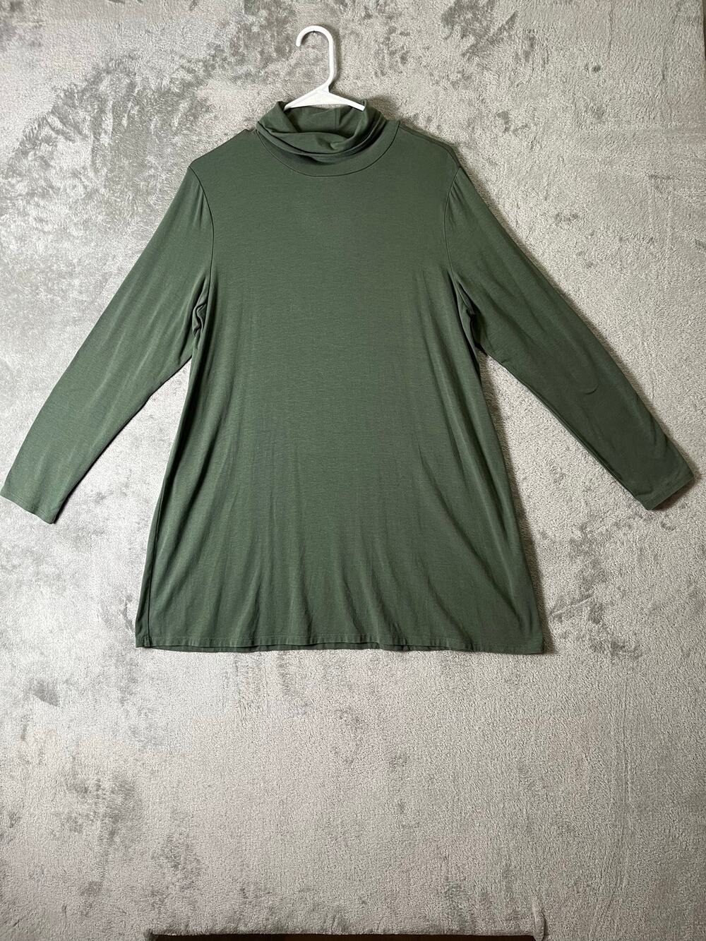Eileen Fisher Tunic Scrunch Neck Cypress Green Tencel Long Sleeve Top Medium